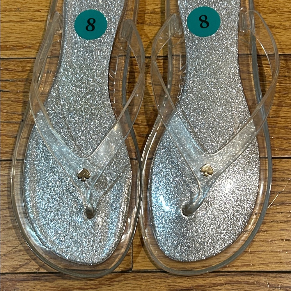 NWOT Kate Spade‎ Clear Glitter Flip Flops size 8 - Picture 3 of 5